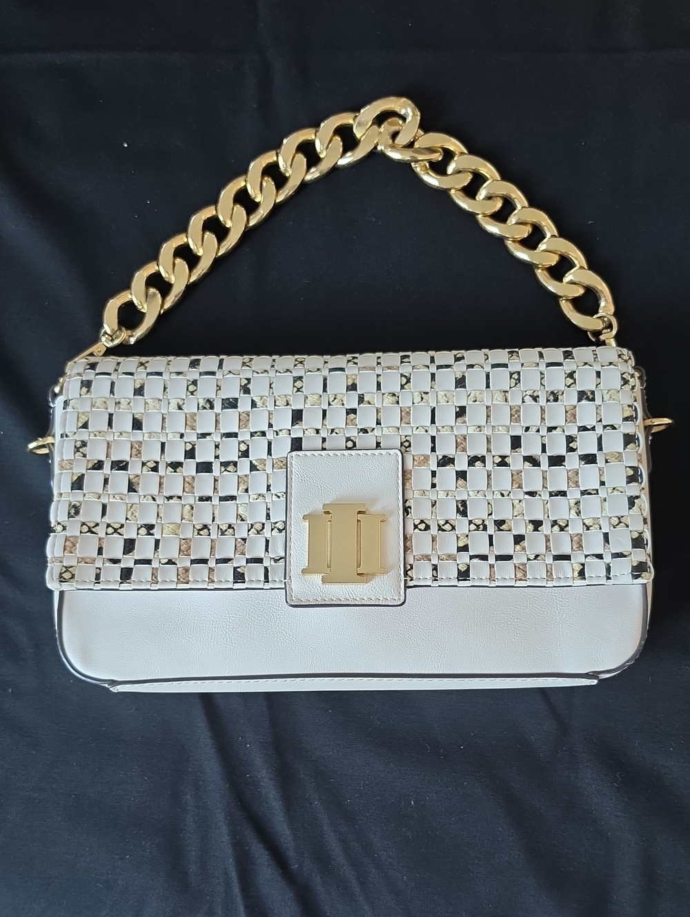 INC International Concepts White Shoulder Bag with Gold Chain